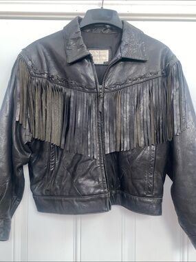 Women's Vintage (1980’s) Black Leather Fringe Jacket